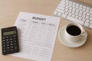 Still-life of financial planning tools on a desk representing bookkeeping advisory and fractional CFO decision-making